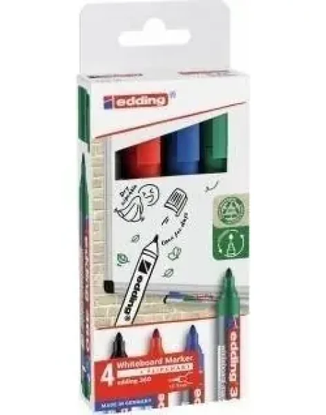 Edding Popisovač na biele tabule / 4 ks / mix farieb / šírka stopy 1,5-3 mm / stierateľný (4057305072344)