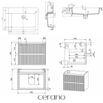 CERANO - Kúpeľňová skrinka Carole - biela matná ryhovaná + umývadlo z lit. mramoru Ovo - čierna matná - 60,5x53x46,5 CER-816730