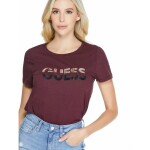 GUESS tričko Huger Split Sequin Logo Tee marmont red XS Vínová