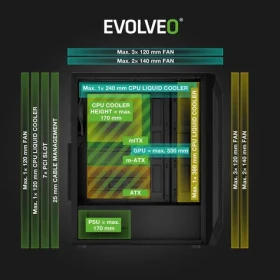 Evolveo Xenon čierna / PC skriňa / Midi Tower / ATX/mATX/Mini ITX / 4X ARGB / temperované sklo (XENON-BK-4)