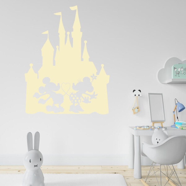 Veselá Stena Samolepka Zamilovaní Mickey a Minnie na Zámku Farba: béžová, Veľkosť: 100 x 78 cm