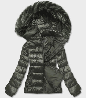 Krátka dámska zimná bunda v khaki farbe (YP-20129-6) odstíny zelené XXL (44)