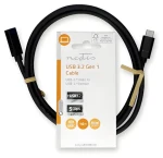 Nedis USB-C predlžovací kábel 1 m čierny / Kábel USB / USB 3.2 Gen 1 / 60 W / 5 Gbps (CCGL64010BK10)