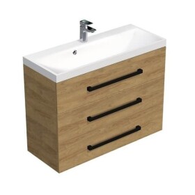 Kúpeľňová skrinka s čiernou úchytkou a umývadlom SAT Cube Way 100x71x40 cm dub Hickory mat CUBE2C1003DH CUBE2C1003DH