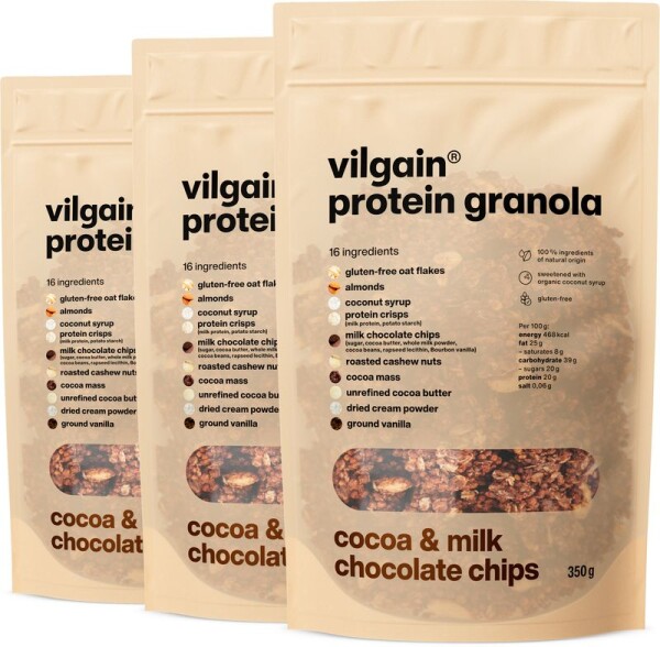 Vilgain Protein Granola – 3× Kakao a mliečna čokoláda 350 g