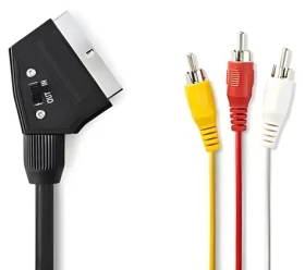 Nedis SCART - 3x RCA kábel čierna / Kábel / prepínateľný / 480p / 1 m (CVGP31130BK10)
