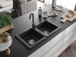 MEXEN/S MEXEN/S - Mario granitový drez 2-bowl vrátane batérie Telma, čierna/strieborný 6504-73-670200-70