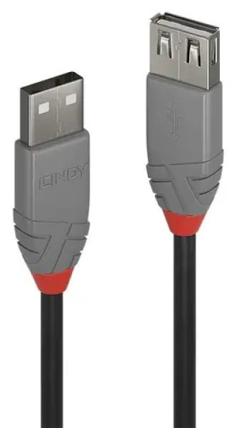 Lindy Anthra Line čierna, šedá / USB predlžovací kábel / USB-A / USB 2.0 / 5 m (36705)