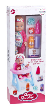 Mamido Mamido Bábika bábätko s jedálenskou stoličkou, cumlíkom a doplnkami 30 cm MT1628