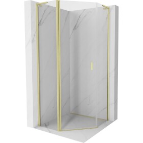 MEXEN/S - Mist L sprchový kút päťboký krídlový 80 x 80, transparent, zlato kartáčovaná 8A8L-080-080-55-00