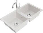 MEXEN/S MEXEN/S - Mario granitový drez 2-bowl vrátane batérie Carla, biela 6504-20-670700-00