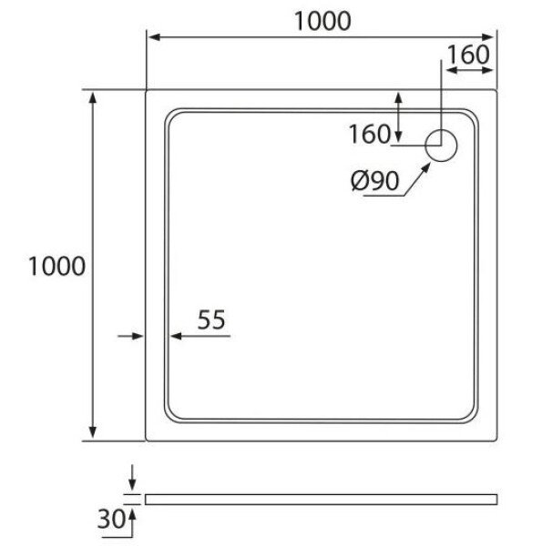 H K - THOR Sprchová vanička z liateho mramoru, štvorec, 100x100x3 cm SE-THOR-100SQ