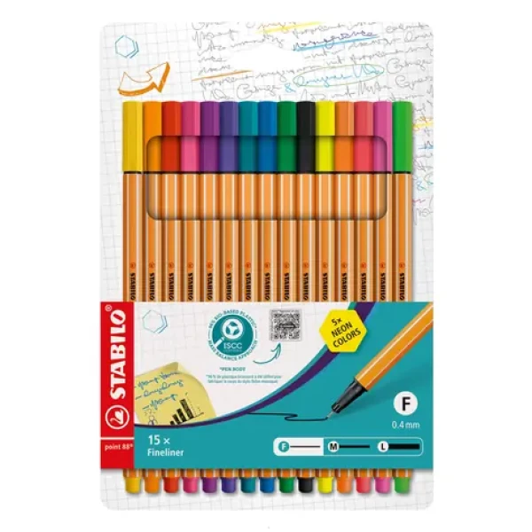 STABILO® point 88 - 15 ks sada - 15 rôznych farieb vrátane 5 neónových (8815-1)