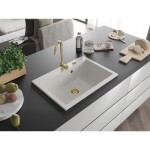 MEXEN/S MEXEN/S - Elix granitový drez 1-miska 700 x 500 mm, biela, sifón zlatá 6526701005-20-G