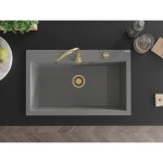 MEXEN/S MEXEN/S - Elix granitový drez 1-miska 800 x 500 mm, sivý, sifón zlatá 6527801005-71-G