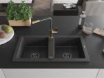 MEXEN/S MEXEN/S - Mario granitový drez 2-bowl vrátane batérie Flora, čierna kropenatá 6504-76-670401-75-B