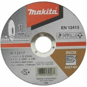 Makita B-12217 Rezný kotúč na nerez 115x1.0x22mm (B-12217)