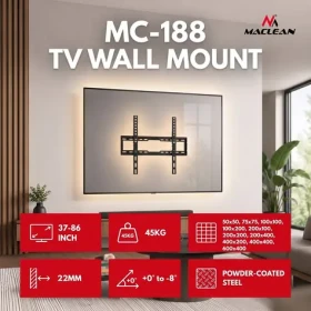 Maclean MC-188 čierna / Nástenný držiak pre TV / VESA max. 600x400 mm / 37-86" / nosnosť 45 kg / náklon 0-8° (MC-188)