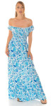 Sexy off-shoulder Summer Maxi Dress with decorative buttons blue L/XL