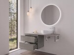 CERANO - Kúpeľňová skrinka Carole - betónovo šedá + doska pod umývadlo Navira Slim - 18 mm + konzola chróm - 120x46x49,8 CER-606099