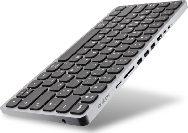 Axagon AXAGON HMC-KB USB-C Tastatur, microSD/SD, 3x USB-A 3.0, HDMI 4K/60Hz, PD 100W, Audio - DE Layout