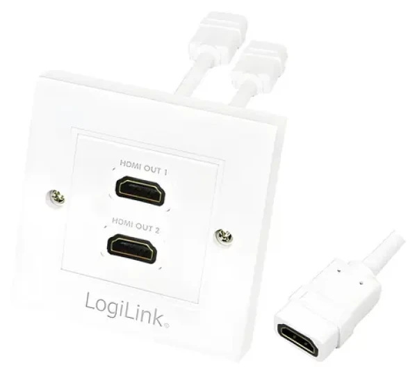 LogiLink HDMI zásuvka 2-portová biela / Nástenná zásuvka / HDMI 1.4 / 4K/30Hz / pozlátené konektory (AH0015)