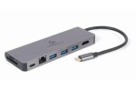 Gembird A-CM-COMBO5-05 sivá / USB-C rozbočovač / 3x USB 3.0 / 1x HDMI (4K) / 1x USB-C / microSD / SD / RJ45 (A-CM-COMBO5-05)