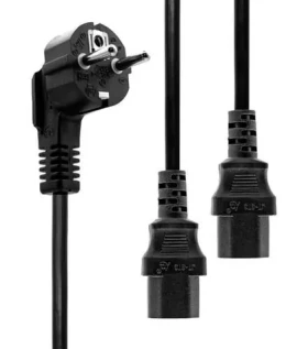 MicroConnect Sieťový napájací kábel Schuko 90° uhol - 2x C13 1.8m čierna (PE011318)