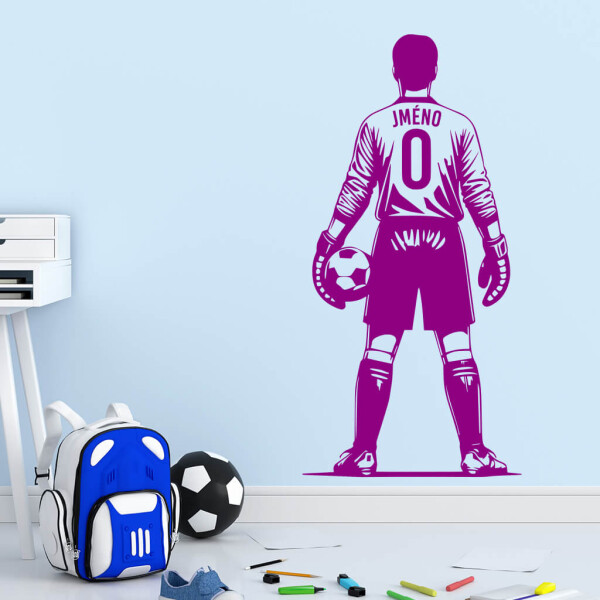 Veselá Stena Samolepka Futbalový brankár s menom Farba: fialová, Veľkosť: 100 x 50 cm