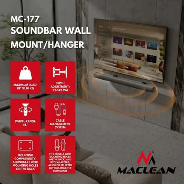 Maclean MC-177 čierna / Držiak na soundbar / nosnosť 10 kg / náklon ±8° (MC-177)