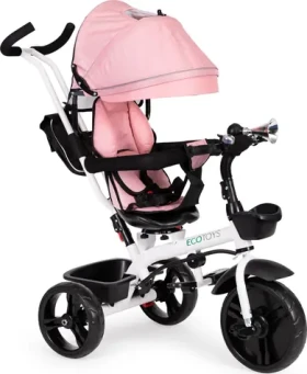 ECOTOYS Trojkolka Športový kočík ružová / 3v1 / otočné sedadlo 360° / nosnosť 25 kg (JM-322 PINK)