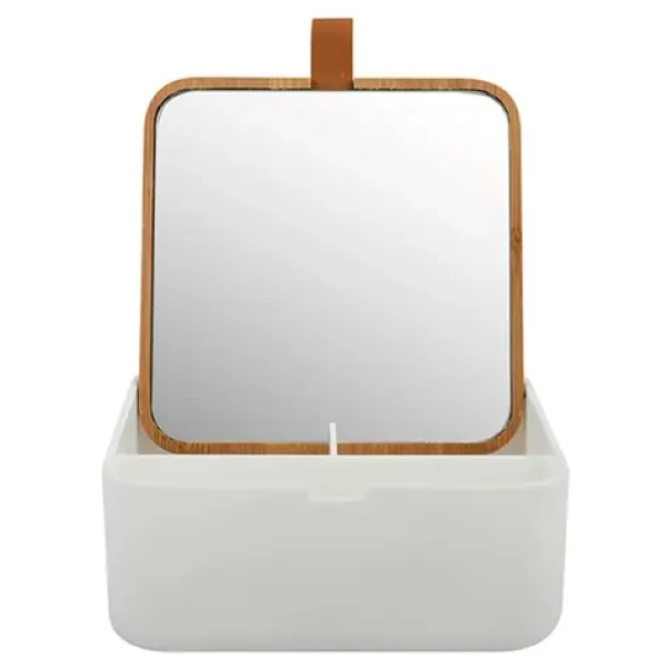 Spirella ALAIS zrkadlo so šperkovnicou 13.8 x 13.8 cm biela / plast / bambus (7610583204936)
