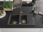 MEXEN/S MEXEN/S - Gaspar granitový drez 1.5 s odkvapkávačom vrátane batérie Flora, čierna kropenatá 6507-76-670401-75-G