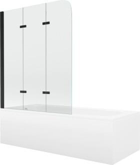 MEXEN/S - Vega obdĺžniková vaňa 150 x 70 cm s panelom + vaňová zástena 120, transparent, čierna 550115070X9012037000