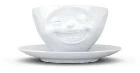 FIFTYEIGHT Kávový hrnček Lachend biela / Hrnček / porcelán / 0,2 l / s tanierikom (T014701)