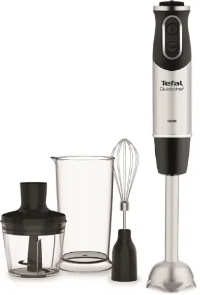 TEFAL Quickchef 3v1 HB656838 strieborný / Tyčový mixér / 1000 W / 2 nádoby (0.8 + 0.5 l) / 20 rýchlostí / šľahacia metla / dopredaj (HB656838)