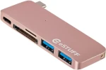 ESTUFF USB-C Hub ružová / 2 x USB 3.0 + 1 x USB C + čítačka SD-MicroSD (ES84121-ROSE)