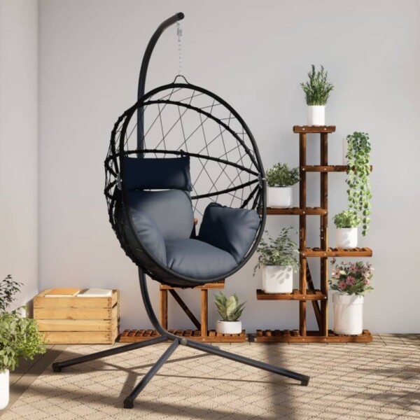 VidaXL Wiszące kreslo kokon ze stojakiem, Antracitovýowe, rattan i stal