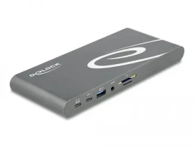 Delock Dokovacia stanica USB Type-C DP 1.4 sivá / trojitý displej 4K - HDMI/DisplayPort/USB/LAN/SD/PD 3.0 (87772)