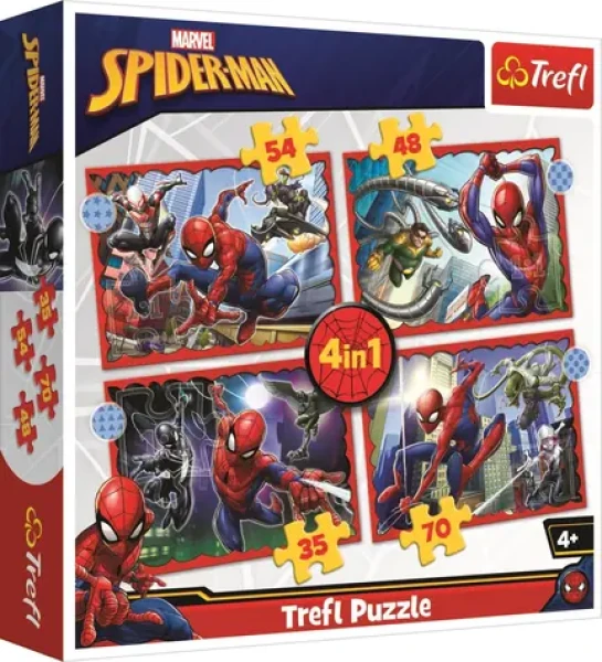 Trefl Puzzle Hrdinný Spiderman 4v1/35, 48, 54, 70 dielikov