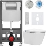 CERANO - Závesné WC s bidetom Basic/Cronus Premium - biela lesklá - WC tlačidlo Modulo/Strieborná - voľne stojaca - predstenová inštalácia - 59,3x38,4 CER-8050BD86507