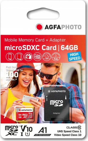 AGFAPHOTO MicroSDXC 64GB + Adaptér (10582) / R:80 MB/s / W:20 MB/s / Class 10 (10582)