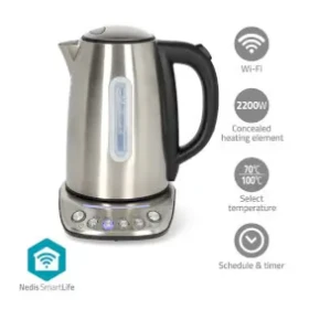 Nedis KAWK8000WIFI strieborná / Rýchlovarná kanvica / 2200 W / 1.7 l / Nerezová Oceľ / ukazovateľ teploty / Wi-Fi (KAWK8000WIFI)