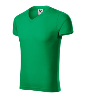 Pánske tričko Slim Fit s výstrihom do V stredne zelené 2XL