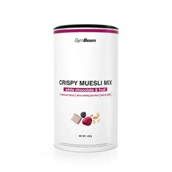 Chrumkavá zmes müsli - GymBeam (biela čokoláda ovocia, 420 g) (49777-1-420g-whitechocolate&fruit)
