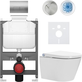 CERANO - Závesné WC s bidetom Basic/Cronus Standard - biela lesklá - WC tlačidlo Modulo/Strieborná - ovládanie zhora - predstenová inštalácia - 59,3x38,4 CER-8050BD86460