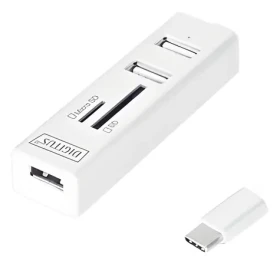 Digitus USB-C OTG biela / Hub / 3 porty USB / čítačka kariet (DA-70243)