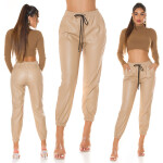 Trendy Highwaist leatherlook pants "Joggerstyle" green Einheitsgroesse