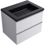 CERANO - Kúpeľňová skrinka Velora - biela matná, úchytka chróm + umývadlo z lit. mramoru Ovo - čierna matná - 70,5x58x46,5 CER-979946