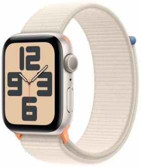 Apple Watch SE (2023) GPS 44mm Strieborné hviezdne biele - Hviezdne biely prevliekací remienok / 140-245 mm (MRE63)